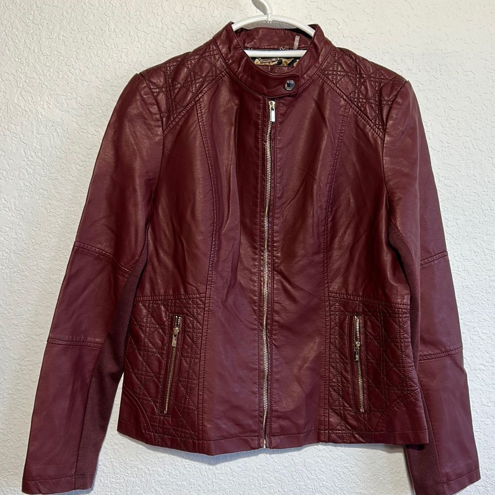 NWT Black Rivet maroon or wine colored faux leather jacket, lined, size large